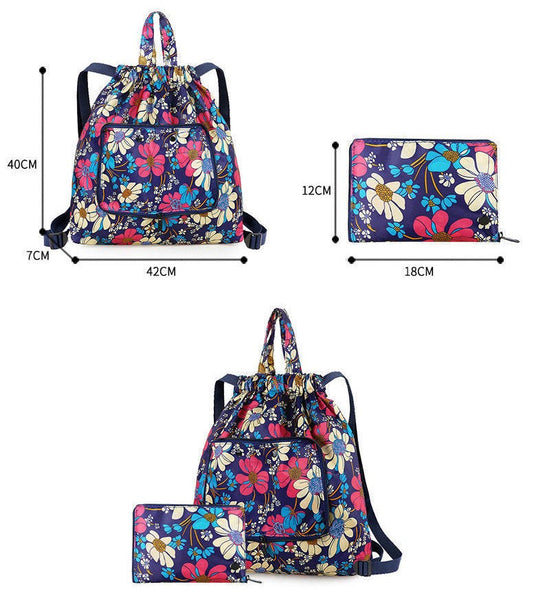 Drawstring Patterned Collapsible Backpacks