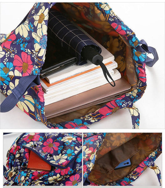 Drawstring Patterned Collapsible Backpacks