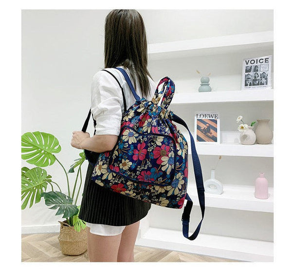 Drawstring Patterned Collapsible Backpacks