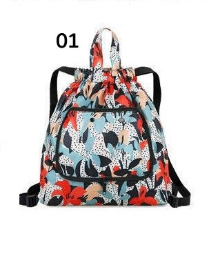 Drawstring Patterned Collapsible Backpacks