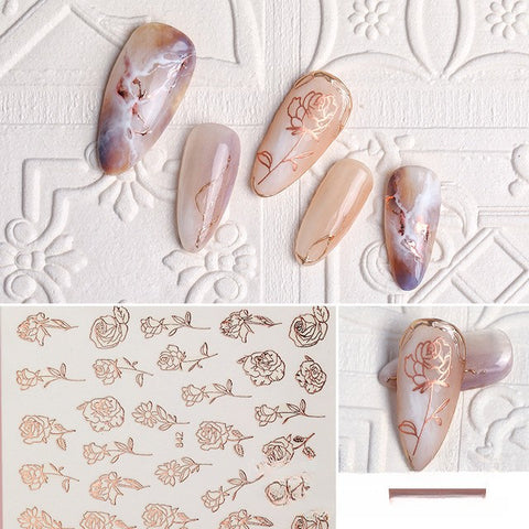 Hand Painted 3D Metallic Rose Nail Art Stickers