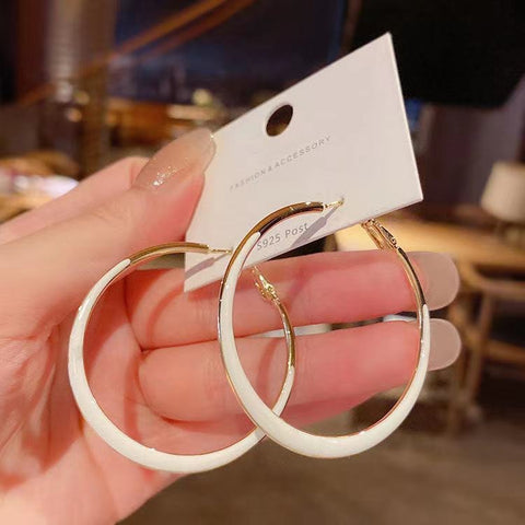 White Enamel Round Hoop Earrings