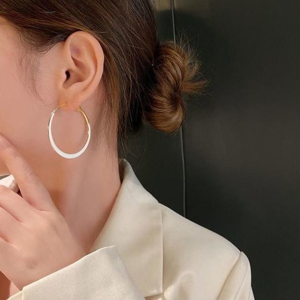 White Enamel Round Hoop Earrings