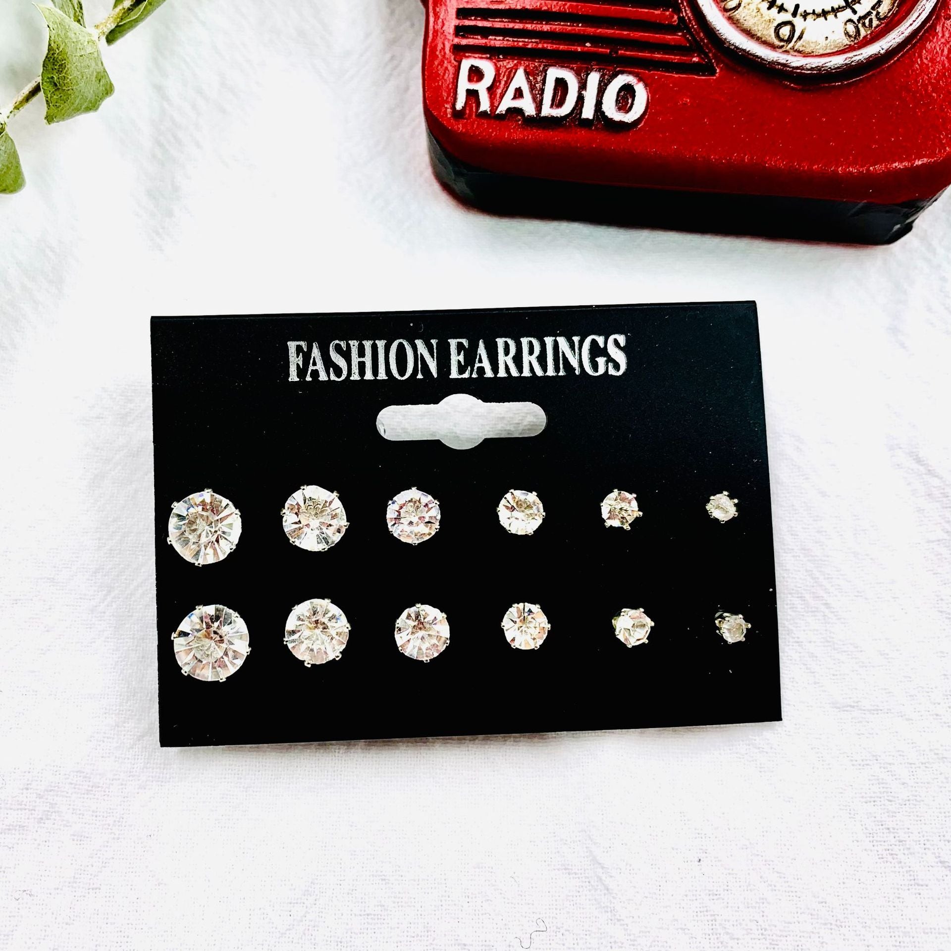 12 Pairs Zircon Stud Earrings