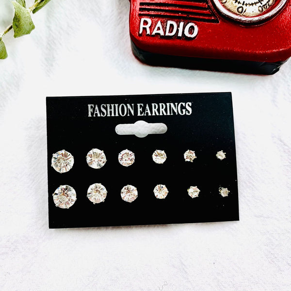 12 Pairs Zircon Stud Earrings