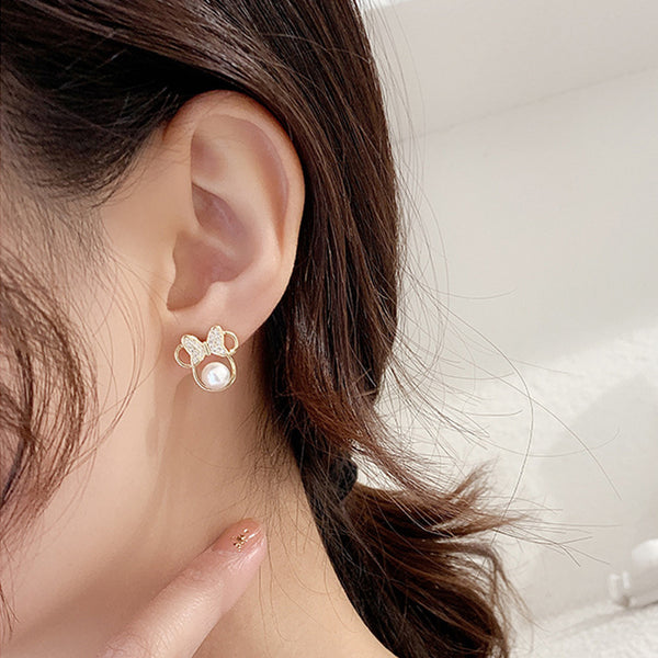 Pearl Bow Mouse Ears Earrings