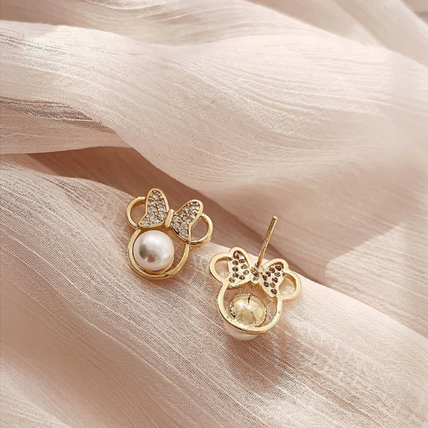 Pearl Bow Mouse Ears Earrings