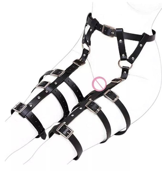 Women's Black Leather Harness Belt