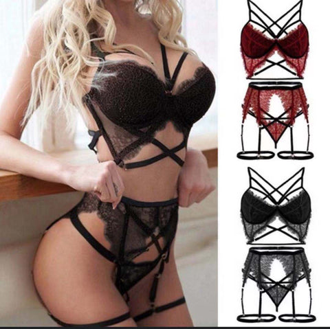 Lace 3 Piece Lingerie Suit