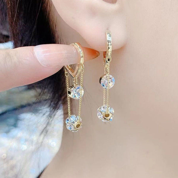 Blingy Diamond Ball Taasel Earrings