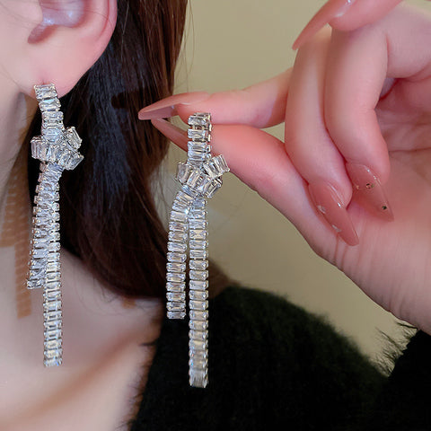 Diamond Zircon Knotted Earrings