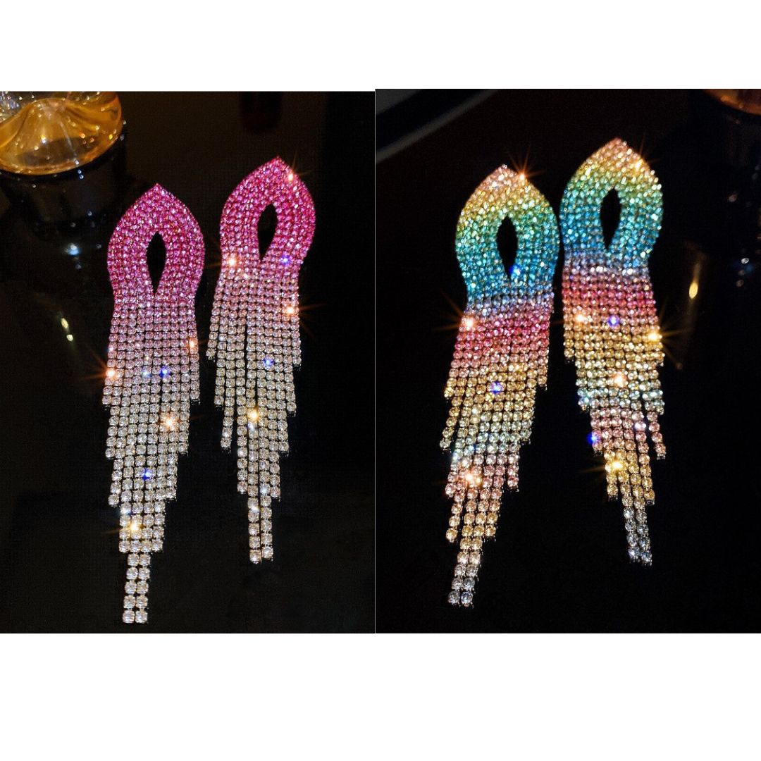 Color Diamond Love Tassel Earrings