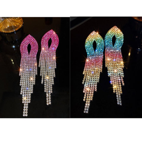 Color Diamond Love Tassel Earrings