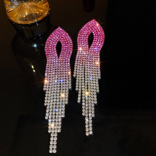 Color Diamond Love Tassel Earrings