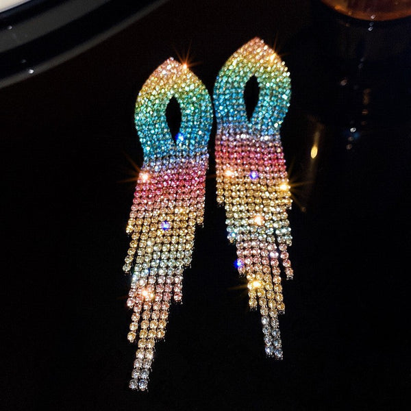 Color Diamond Love Tassel Earrings