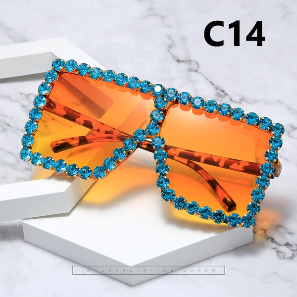 Large Square Frame Diamanté Sunglasses