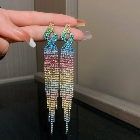 Luxury Colorful Diamond Long Tassel Earrings