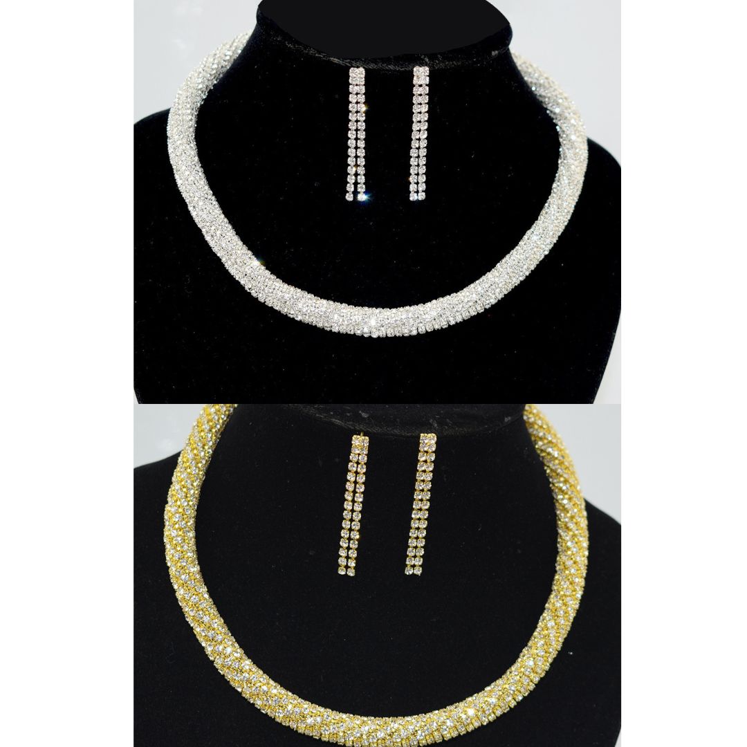 Thick Diamante Choker 2 Piece Set