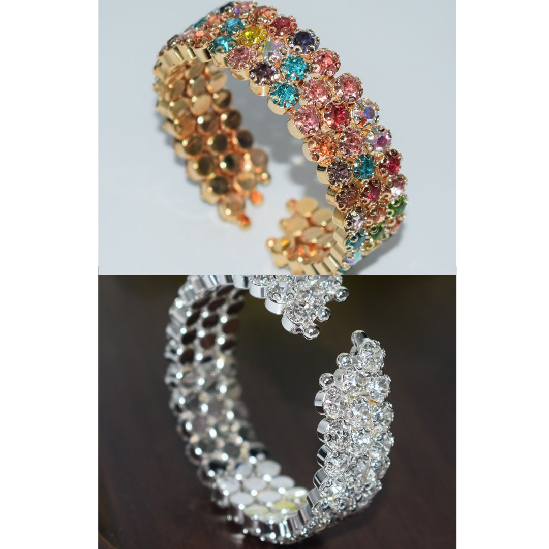 3 Rows Large Rhinestones Open Bracelets