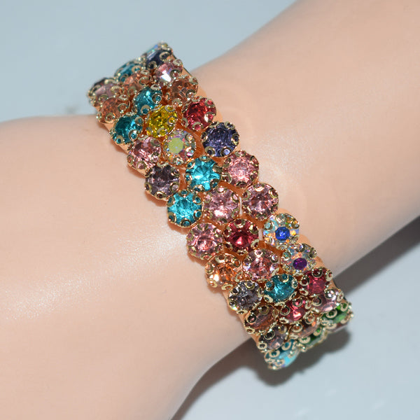 3 Rows Large Rhinestones Open Bracelets
