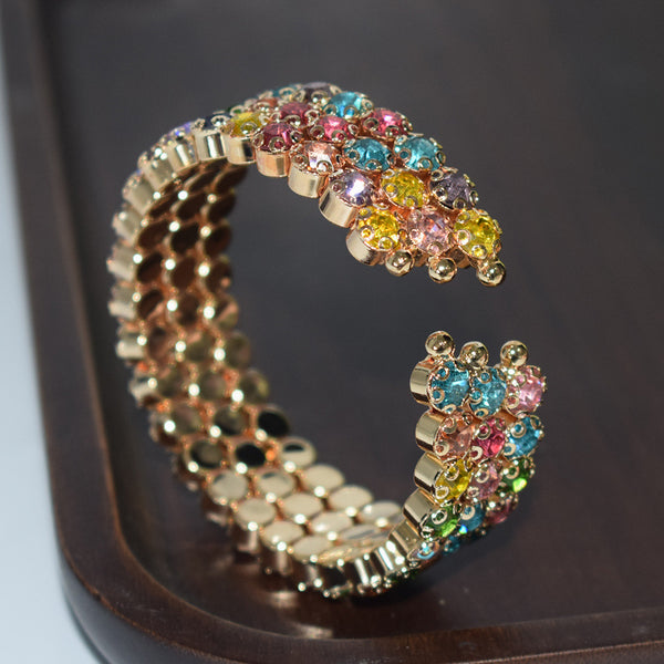3 Rows Large Rhinestones Open Bracelets
