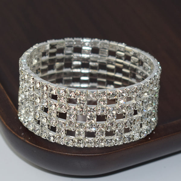 Elastic Hollow Rhinestone Wide Bracelet