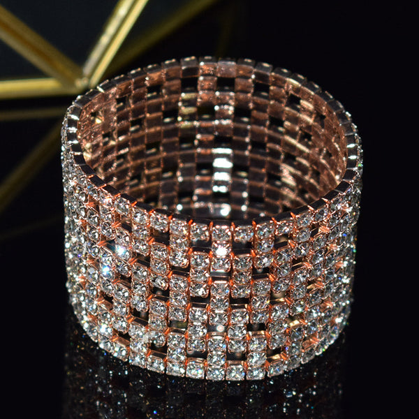 Elastic Hollow Rhinestone Wide Bracelet