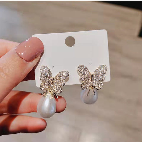 Pearl Buttefly Micro-Inlaid Zircon Earrings