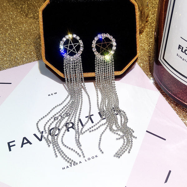 Hollow Star Diamond Tassel Earrings