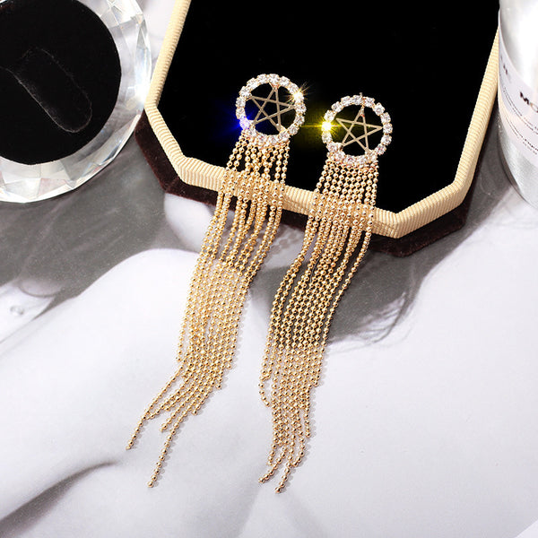 Hollow Star Diamond Tassel Earrings