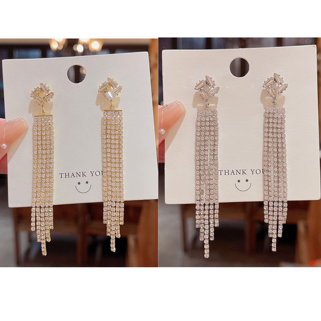 Full Diamond Long Tassel Earrings