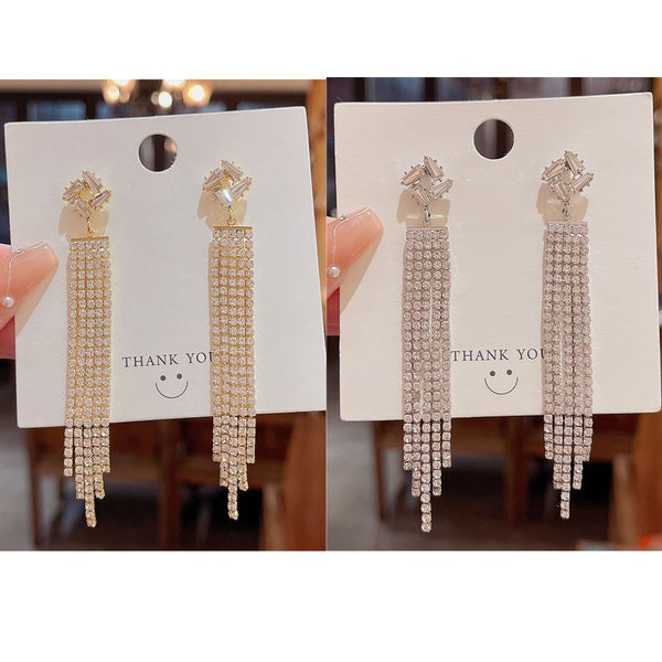 Full Diamond Long Tassel Earrings