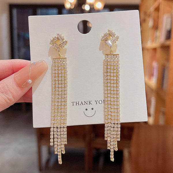 Full Diamond Long Tassel Earrings