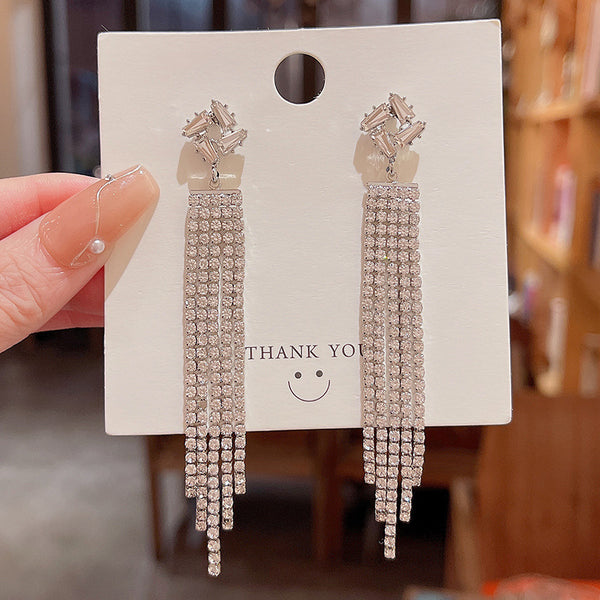 Full Diamond Long Tassel Earrings