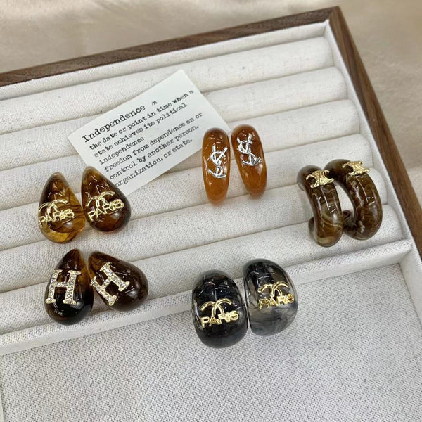 Retro Drop Shaped Resin Branded Letters Earrings