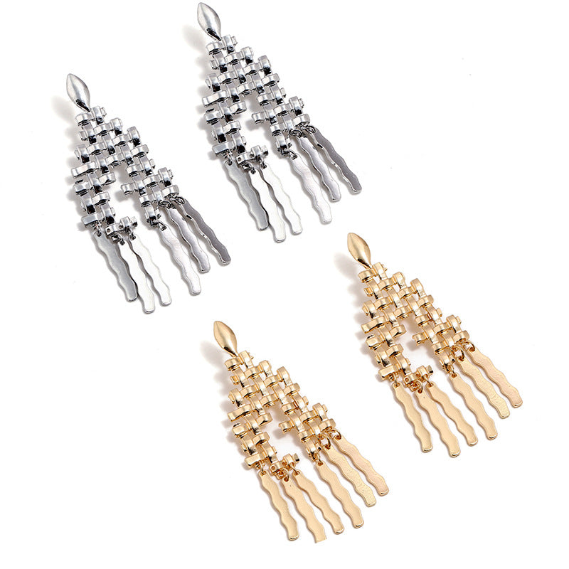 Alloy Texture Irregular Flake Tassel Earrings