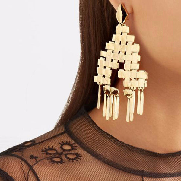 Alloy Texture Irregular Flake Tassel Earrings