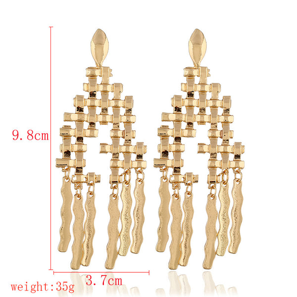 Alloy Texture Irregular Flake Tassel Earrings