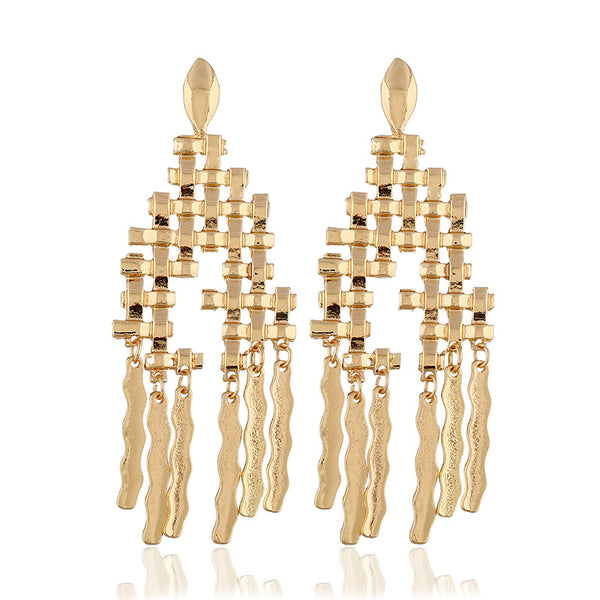 Alloy Texture Irregular Flake Tassel Earrings