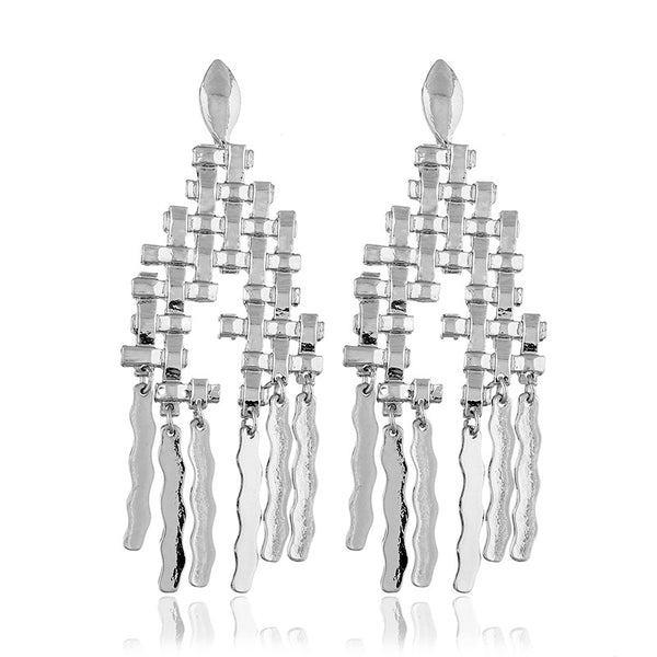 Alloy Texture Irregular Flake Tassel Earrings