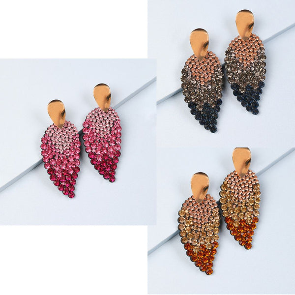 Flashy Diamond Leaf Design Earrings