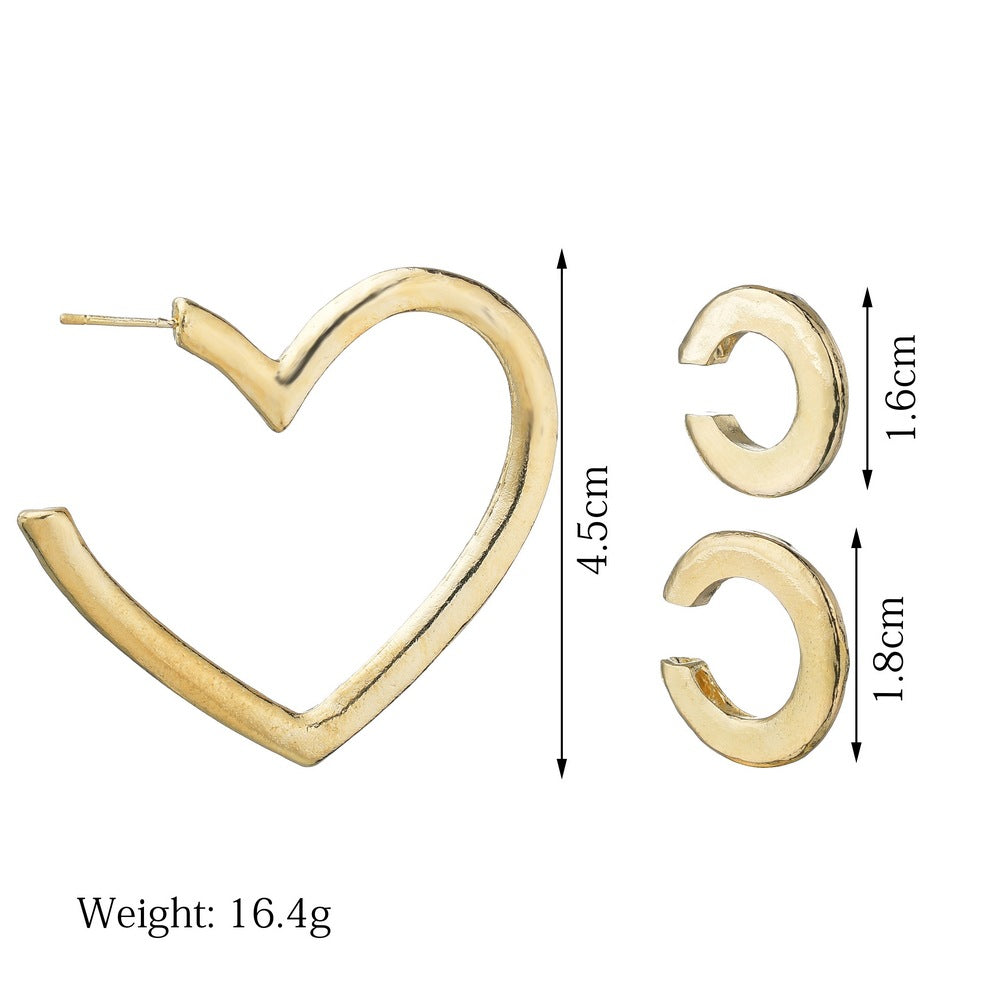 Heart Stud With C-Shaped Ear Bone Clip Set