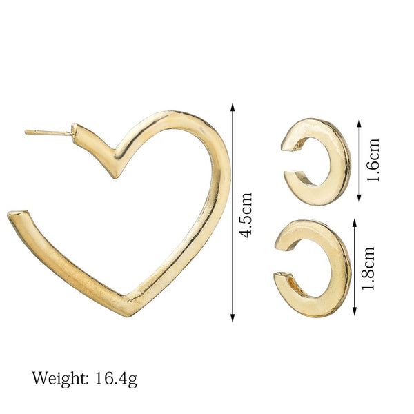 Heart Stud With C-Shaped Ear Bone Clip Set