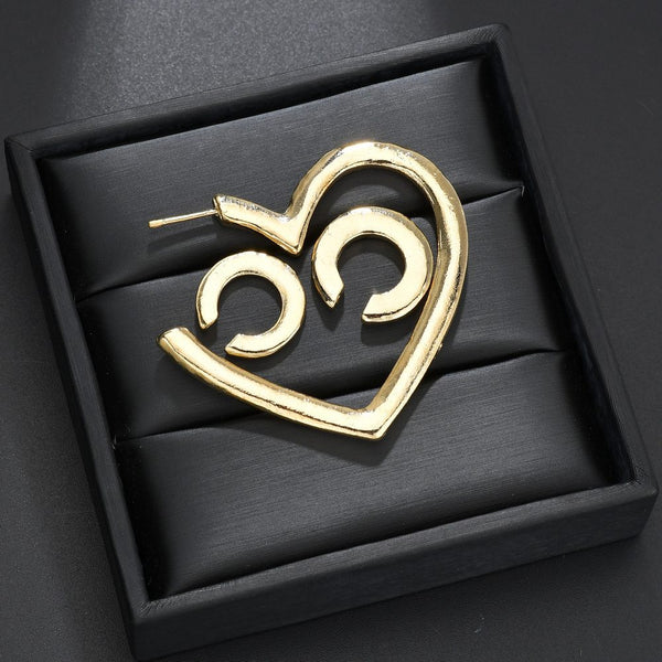 Heart Stud With C-Shaped Ear Bone Clip Set