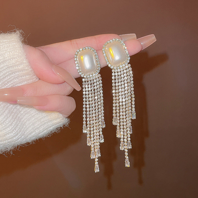 Exquisite Full Diamond Long Tassel Earrings