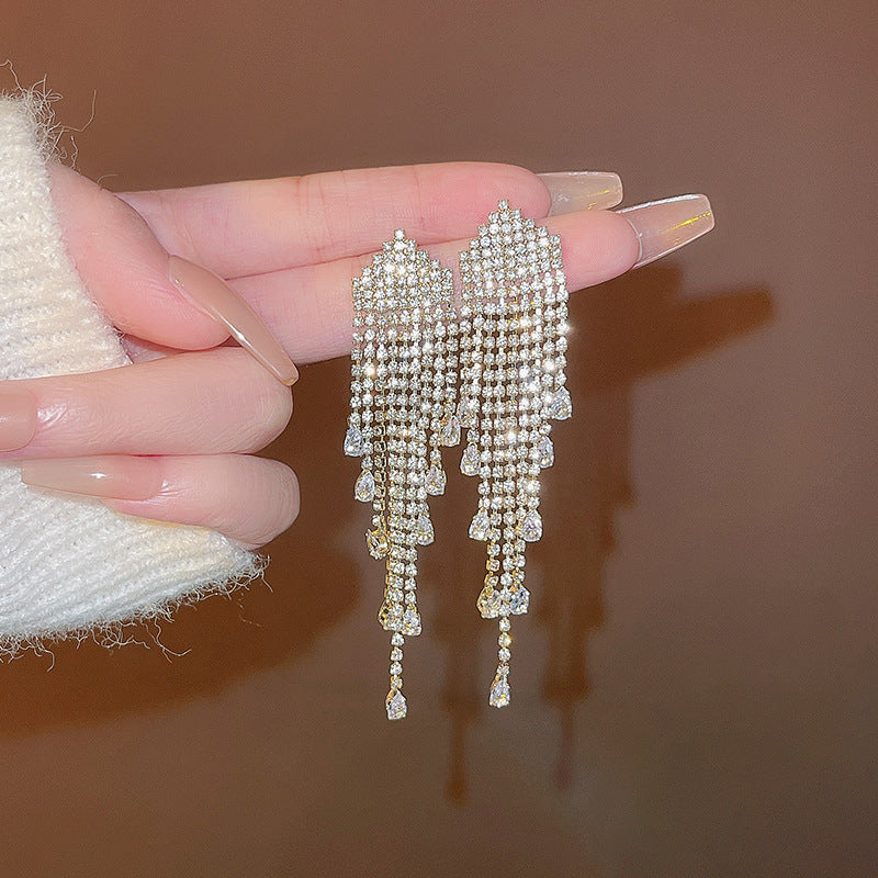 Full Diamond Long Tassel Earrings