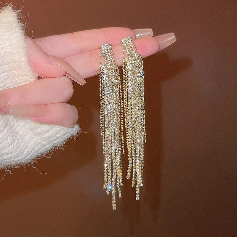 Diamond Tassel Earrings With Metal Beads