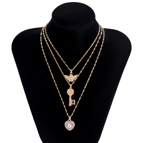 Layered Key & Heart Necklace