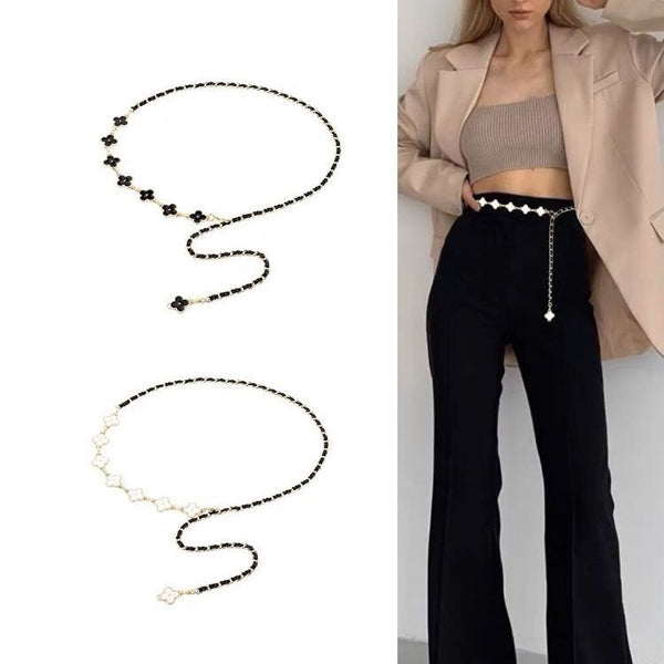 Four Leaf Clover Black and White Double Sided Chain Belt