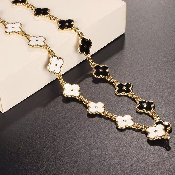 Four Leaf Clover Black and White Double Sided Chain Belt